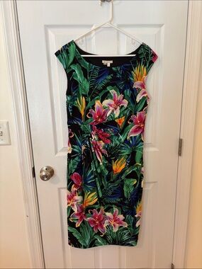 Dress Barn Tropical Floral Midi Dress, Size 14